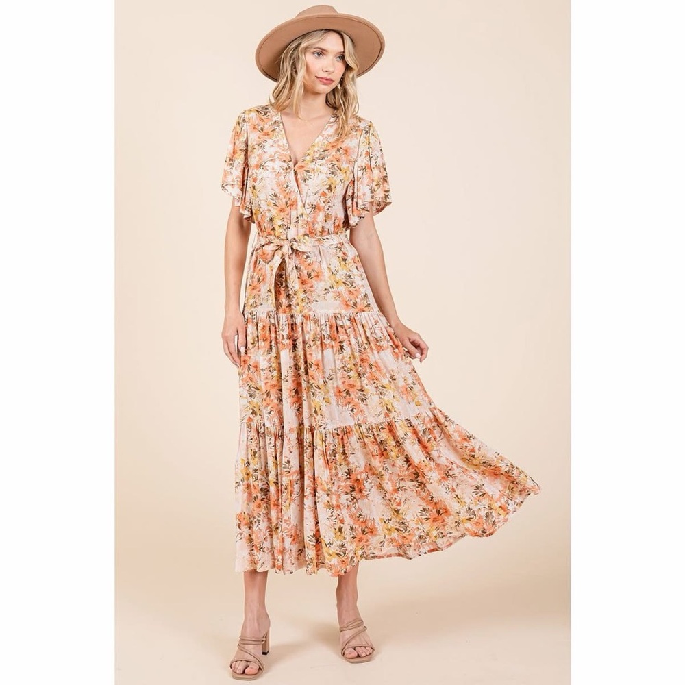 Floral Maxi Dress in Peach and Yellow - NEW